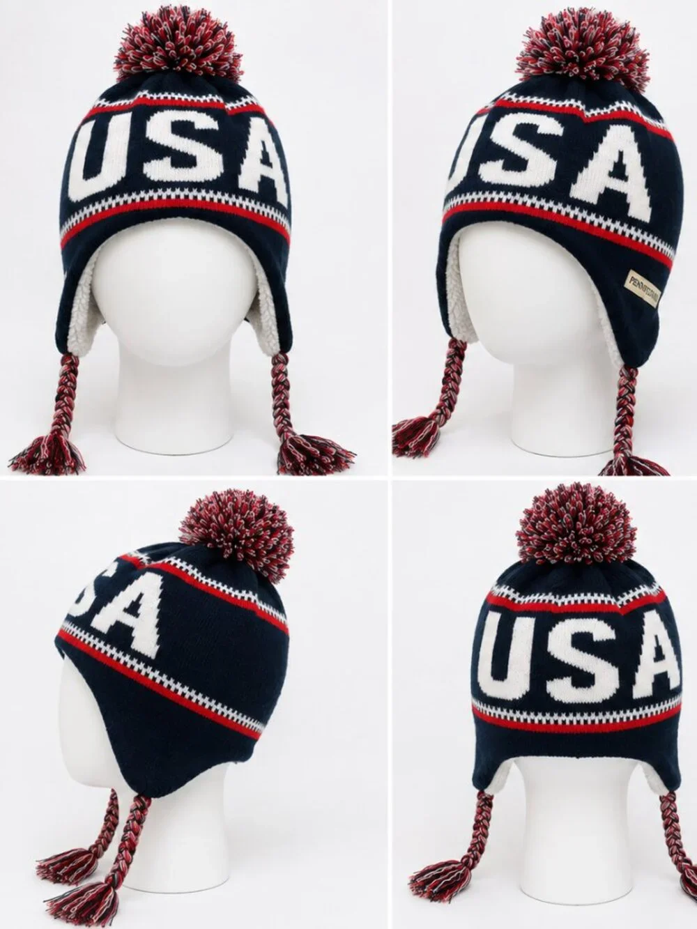 USA American Crown Trapper Hat Pom Pom Ear Flap Beanie Pennsylvania One Size